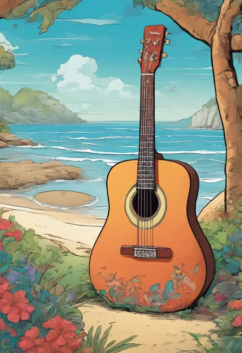 Guitar, seashore,calm,beautiful day