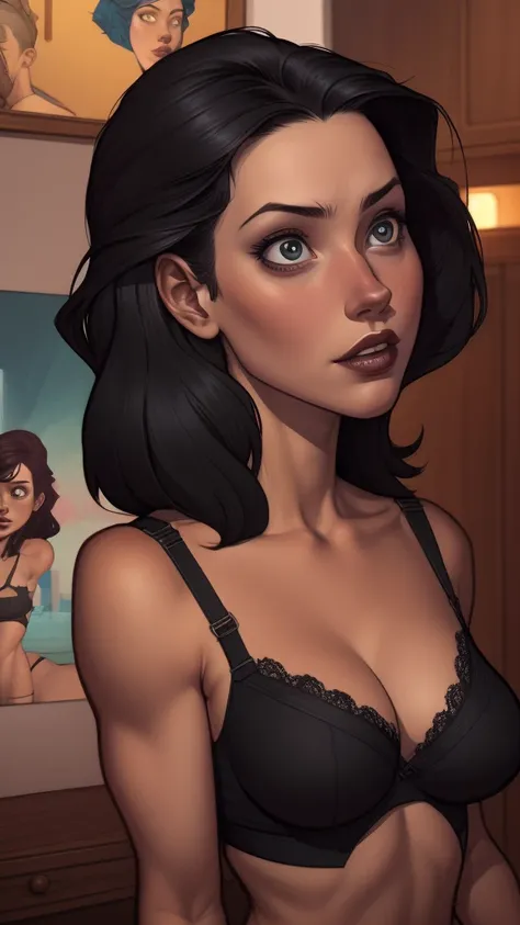 A closeup of a woman in a black top and a black bra, estilo de arte de charlie bowater, Estilo Charlie Bowater, retrato de vampiro, arte do personagem charlie bowater, Alena Aenami e Artgerm, Neoartcore e Charlie Bowater, Charlie Bowater cores ricas e prof...