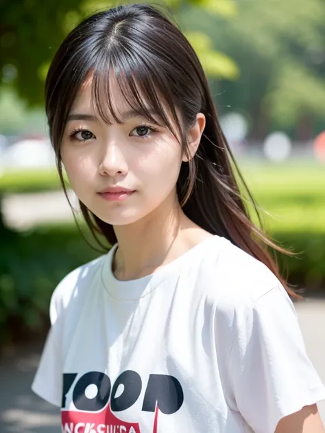 Best quality, Photorealisitic, High resolution, 8K wallpapers, Middle hair, (((Drooping eyes))), (ugly Japanese woman,30yo), aged fat face,cheekbones,in company,business,face up,Suntanned skin,t-shirt,skin blemishes