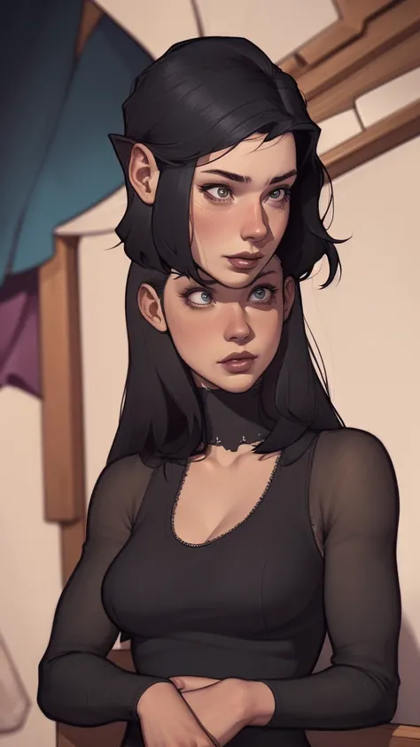 A closeup of a woman in a black top and a black bra, estilo de arte de charlie bowater, Estilo Charlie Bowater, retrato de vampiro, arte do personagem charlie bowater, Alena Aenami e Artgerm, Neoartcore e Charlie Bowater, Charlie Bowater cores ricas e prof...