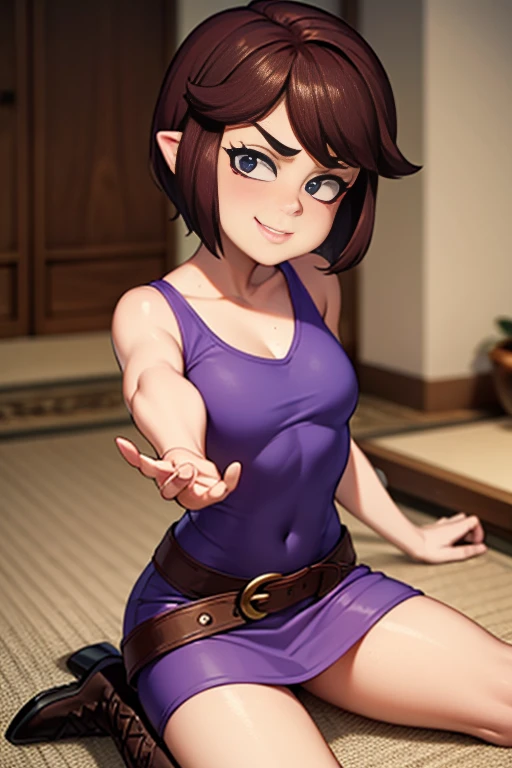 ""luna loud - solo, brown hair, boots, purple shirt, shirt, purple skirt, white belt, posing for playboy magazine" masterpiece, ...