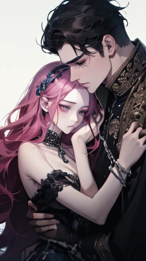 a Shy princess and a lustful man, flowers, chains, love, lust, sadness