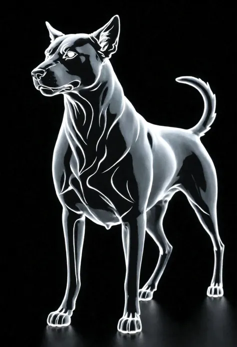 White silhouette design of a single Cerberus，Black Background，Beautiful silhouette，looking at the camera，Biologically correct