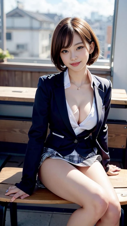 highest quality, masterpiece, High definition, 16K quality, beautiful , Black short hair, beautiful目, A very cute Japanese high school girl who looks like an idol, White panties showing through , Japanese high  with a very short checkered skirt, Plump and ...