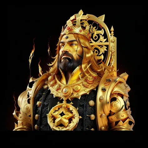 a man with a beard and a crown on his head, the god emperor of mankind, emperor of the known universe, the fire king, god king of ai art, the king in yellow, hastur the king in yellow, petros afshar speedart, god emperor, great king of stovokor, 3D anime