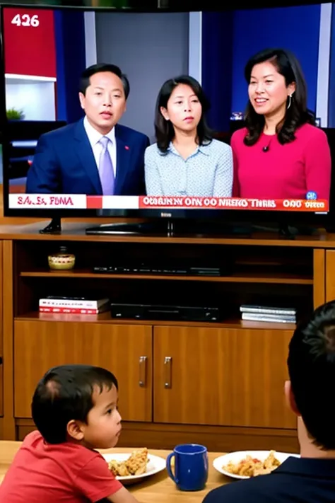 The family ate while watching the news.