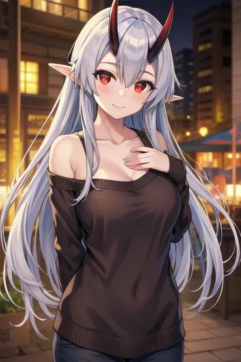 masterpiece, best quality, 1girl, tomoe gozen, torino style, glowing red eyes, smug smile, hair between eyes, silver long hair, ...