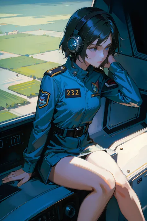 (masterpiece,best quality),1girl,taliana,sitting,front view,at controls,short hair,small breasts,wearing flight suit,headset,inside helicopter cockpit,(1945)