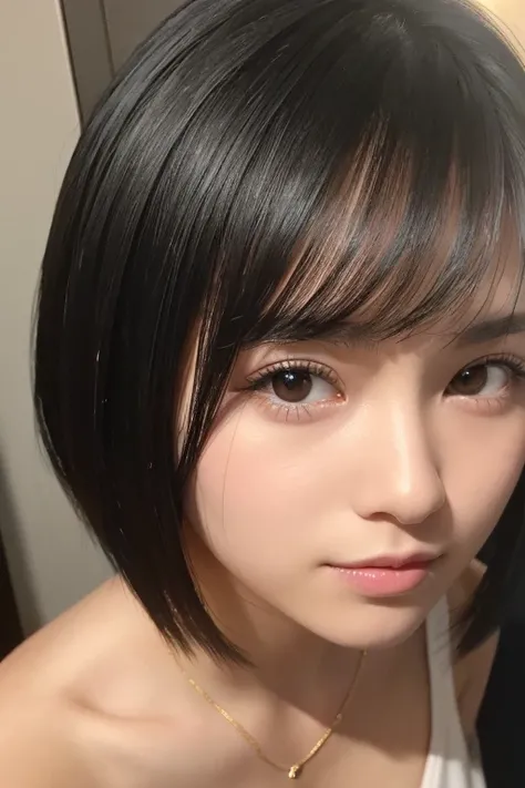 (Photos taken with a smartphone, Raw photo,  high resolution:1.3, Photogenic, Best image quality:1.4), Japanese, (One Girl), Beautiful Face, (A vivid face), (Black-haired、short hair:1.3), Beautiful Hairstyles,  Detailed and realistic eyes, (Realistic Skin)...