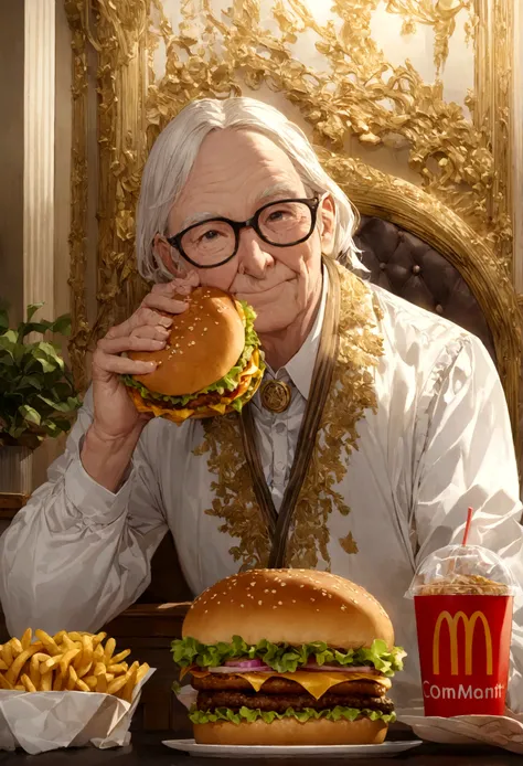 Buffett holding a McDonald&#39;s hamburger