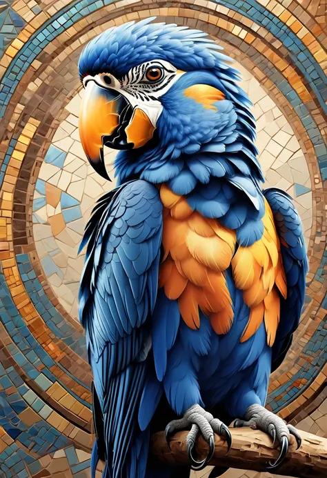 mosaic style,Neutral muted palette, dusty colors,  sharp focus, high resolution, highly detailed drawing beautiful, 5d, /parrot, cell/