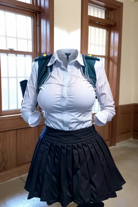 school uniforms raise their sleeves as if can not see girl wear it, school uniforms swells as if possessed by can not see girls, school uniforms have Huge breasts, (((((No humans))))), (Headless), Faceless, can not see girls, Hands on hips, (masterpiece), ...