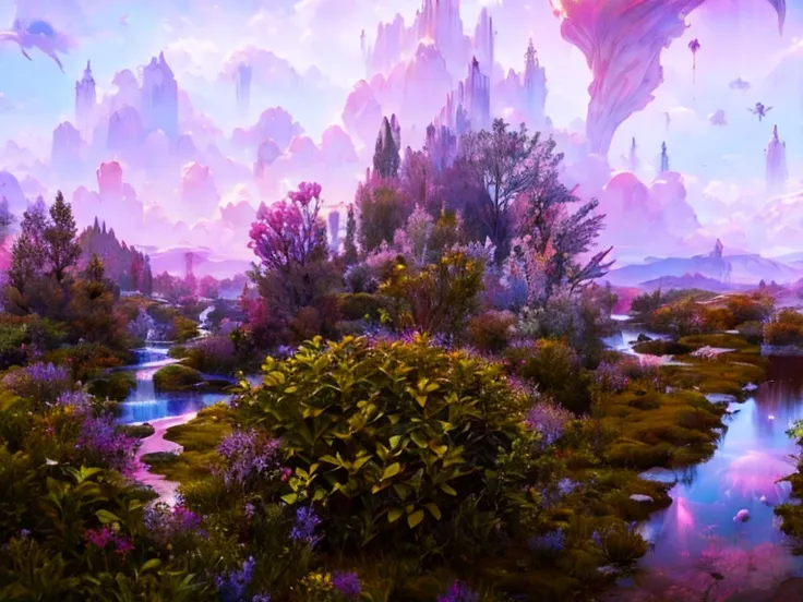 a ultra beautiful high fantasy landscape, dreaming landscape, photo realistic, masterpiece, 4k, uhd, with high fantasy structure...