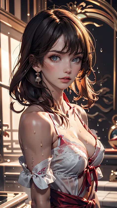 (From the side), Small breasts, Side bust, (flin chest), (Drooling), (Wet), (Expressionless), (tears), Looking_in_Audience, 10 years old fashion trendy beautiful beautiful beautiful girl, gentle and intractive Chinese beautiful girl, 10 years old, delicine...