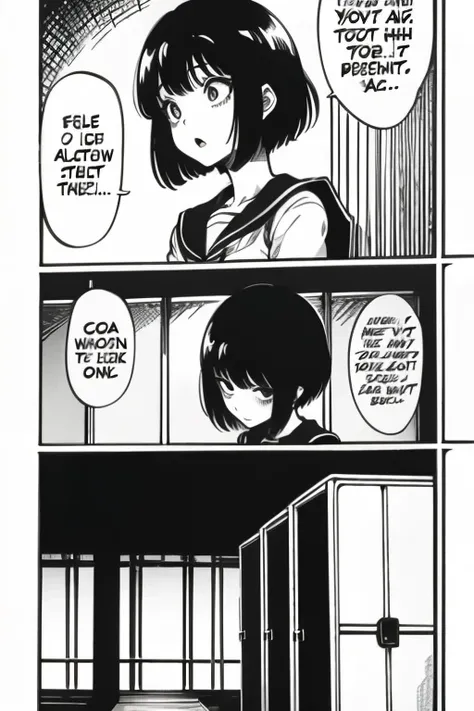 Girl with short black hair and bangs dead, manga page with panels and dialogue 