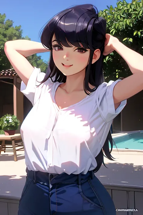 (komishuuko),Hermoso,obra maestra, mejor calidad, cara extremadamente detallada,perfect lighting,sonrisa,adentro,cocina,ventana,Hermoso backdrop,delantal desnudo,(pechos enormes:1.2),soleado,mirando al espectador,(1 chica:1.3)