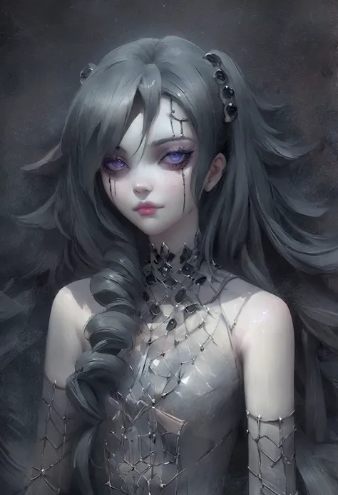 a close up of a woman with a very long hair, artwork in the style of Gweitz, Gweitz, eerie art style, Gweitz masterpiece, 1 7 year old anime goth girl, Dark art style, Gweitz on pixiv artstation, Gweitz on artstation pixiv, Neogoth, anime cyberpunk art