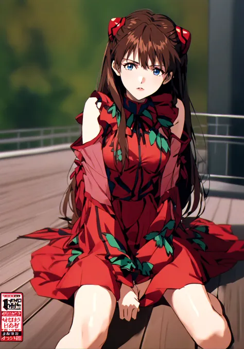 asuka langley soryu, long hair, bangs, blue eyes, brown hair, hair ornaments,