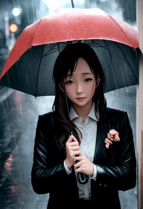 there is a man and woman standing under an umbrella in the rain, Portrait of Masaru Nakayama, tumblr, , raining award winning photo, professional Wedding photography, Fan Art, rain!!!!, photo, raining, Wedding photography, photo拍摄, emphasize, Red Umbrella,...