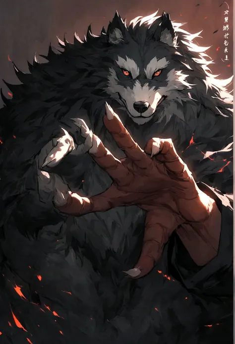 make a jujutsu kaisen style temple as a domain expansion named after : tempestades malevolentes: faça um furry (lobo negro) in the center making the expansion hand sign