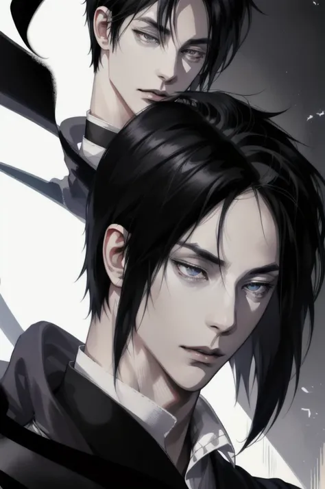 (absurd, high resolution, ultra detailed), 1 man, adult, handsome, tall and muscular boy, broad shoulders, finely detailed eyes and detailed face, short black hair, sasuke, onyx colored eyes, aristocrat, magnificent background, shadow effect, throne,(anime...