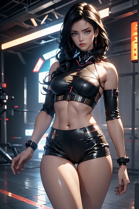 (masterpiece, highest quality), One girl, Black Hair, cyber punk, alone, Waist high, Sexy Appearance、Sexy proportions、Narrow waist