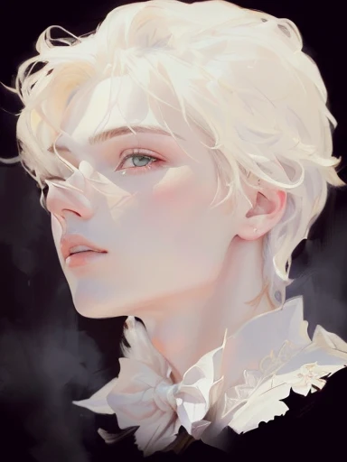 there is a painting of a woman with blonde hair and a bow tie, delicate androgynous prince, portrait of albino mystic, in the art style of bowater, inspired by Bian Shoumin, soft portrait, detailed fanart, limited palette, halfbody portrait, soft digital p...