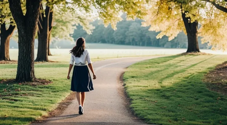 Girl walking happily