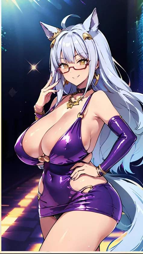 masterpiece, official, biwa hayahide (umamusume), under rim glasses, (mature women lined up with their are sticking out towards viewer:1.4), (bodycon, microdress), (detailed pupils, perfect eyes:1.2), (extremely wrinkled shiny clothes reflecting light:1.2)...