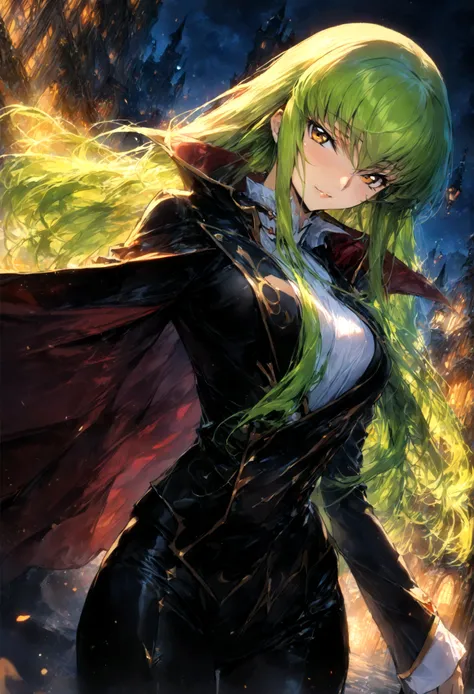 (1girl, code geass), c.c., "code geass lelouch of the rebellion", solo, (green hair), cc_codegeass, long hair, straight hair, ba...