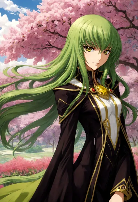 1girl, code geass, c.c., "code geass lelouch of the rebellion", solo, (green hair), cc_codegeass, long hair, straight hair, bang...