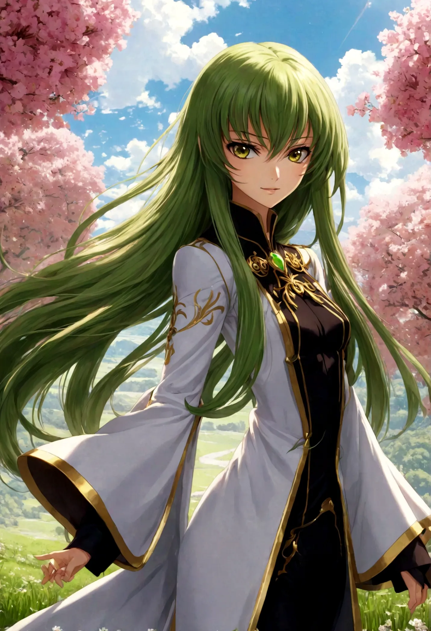 1girl, code geass, c.c., "code geass lelouch of the rebellion", solo, (green hair), by gilleard james, cc_codegeass, long hair, ...