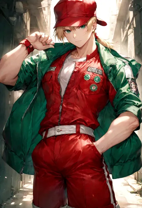 Terry Bogard com uma roupa de arqueiro verde
