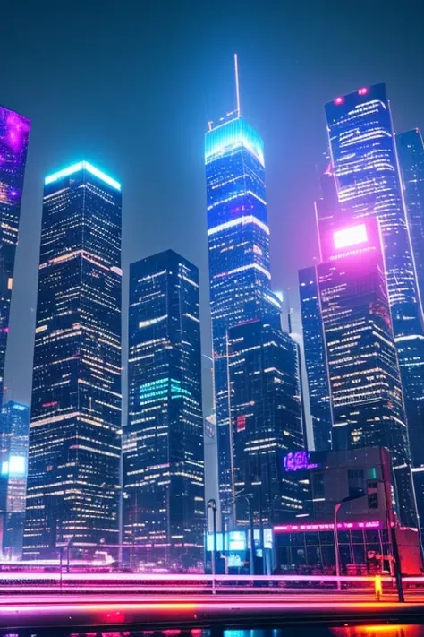 city ​​illuminated with lots of lights and futuristic with a cyberpunk look