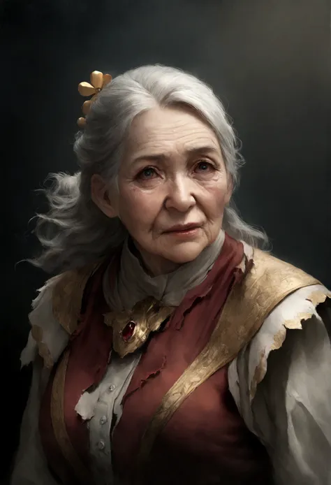 Elderly woman, diseuse de bonne aventure,even torn clothes, dry skin, be in a hurry,All dark backgrounds, battu, Realistic, 8k