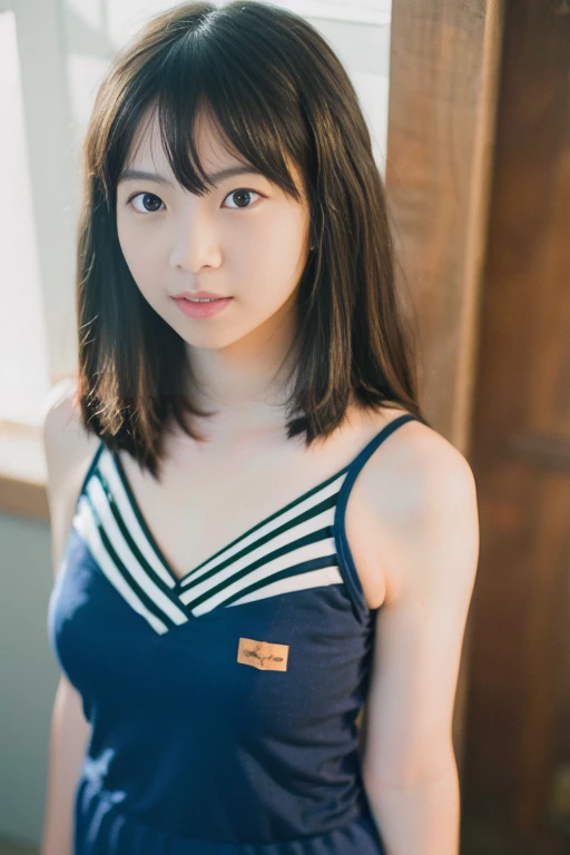 (masterpiece, best quality:1.2), 1girl, solo,
a close up of a woman in a blue swimsuit posing for a picture, young pretty gravure idol, young skinny gravure idol, young gravure idol, young sensual gravure idol, realistic young gravure idol, cute girl weari...