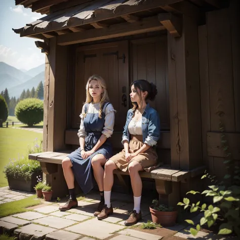 there is a wooden bench sitting in front of a stone wall, bench, well worn, rustic, benches, a wooden, 1 8 century, sit on a bench, worn, gwyn, sitting, antique piece, sitting down, various posed, an 9 4, little, , doran, stone pews, shaded, oak, antique, ...