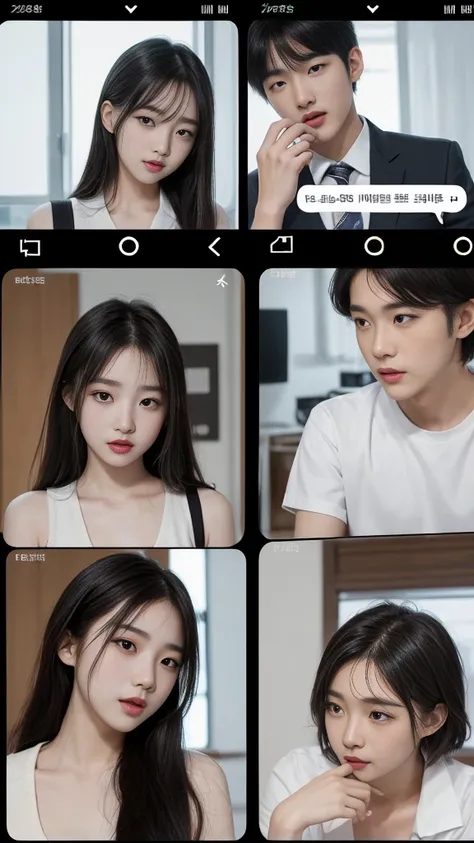  (high quality), (NSFW:1.2), split screen, delinquent, Mature high school girl and Korean adult man enjoying smartphone chatting app, Her smartphone display shows a number of adult Korean men having a conversation with a high school girl..., Chat language ...