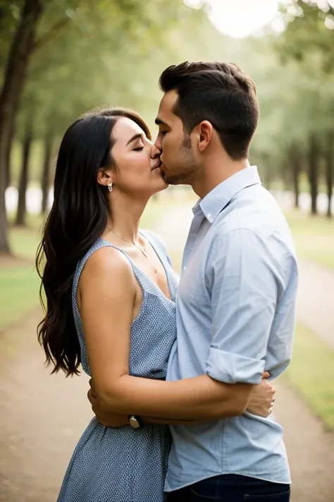 A man and a woman are hugging and kissing each other