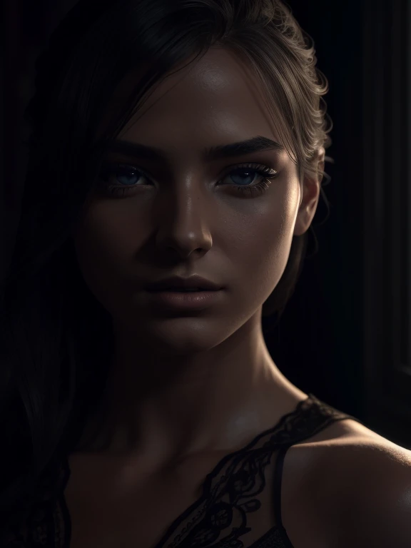 intricate shadows highlighting body surface, 1girl, beautiful detailed eyes, beautiful detailed lips, extremely detailed face and skin, long eyelashes, delicate facial features, intricate clothing folds, dramatic lighting, chiaroscuro, cinematic lighting, ...