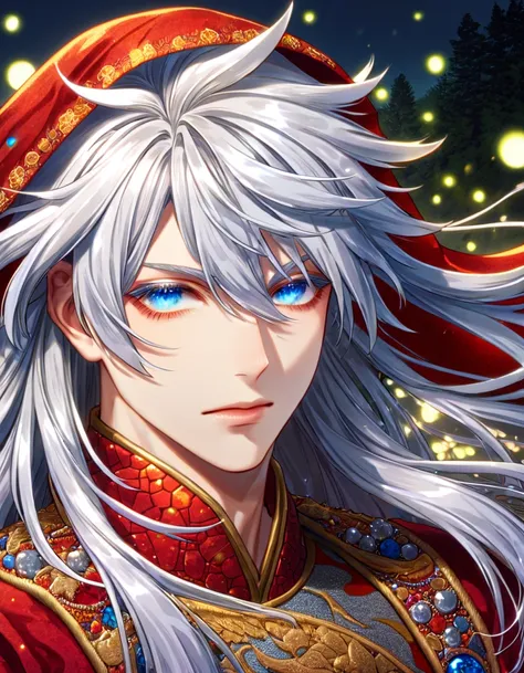 absurdres, highres, ultra detailed, HDR, master piece, best quality, extremely detailed face, delicated features, Gojou Satoru, untamed spiky hair, white long hair, with bangs, hair between the eyes, expressive blue eyes, Thousand Years War, solo, sexy man...