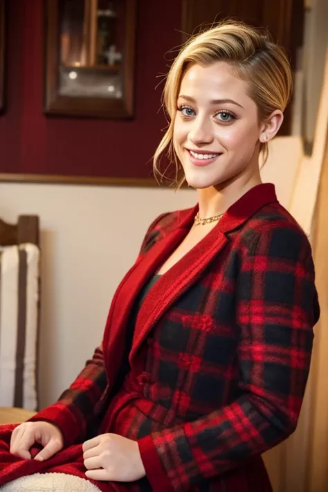 Lili Reinhart dressed in traditional Welsh clothing and smiling sexy