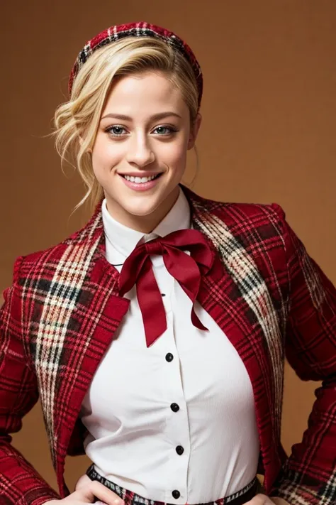 Lili Reinhart dressed in traditional Welsh clothing and smiling sexy