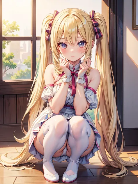 anime girl with long white hair sitting on a window ledge, beautiful anime girl squatting, seductive anime girl, the anime girl is crouching, beautiful alluring anime teen, ecchi anime style, anime barbie in white stockings, ecchi style, :14 80s anime styl...