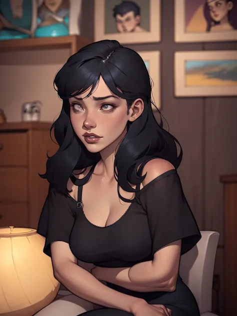 A closeup of a woman in a black top and a black bra, estilo de arte de charlie bowater, Estilo Charlie Bowater, retrato de vampiro, arte do personagem charlie bowater, Alena Aenami e Artgerm, Neoartcore e Charlie Bowater, Charlie Bowater cores ricas e prof...