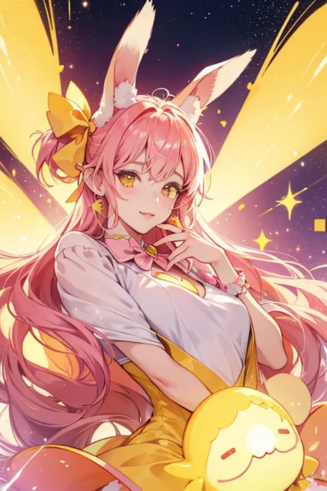 NemunemuUsatchi resembles a rabbit with a pink face and ears, and a yellow body. She has a red bow between her ears with a star in the center, the inner part of her ears are lime green, and she has an orange heart on her chest. Her eyes are always closed a...