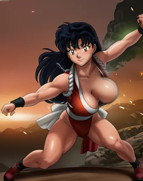 ((Masterpiece)), ((Best Quality)), (4K quality), ((Detailed face:1.2), (Detailed eyes:1.2), (Detailed pupils:1.2), Kagome Higurashi, 25 years old, matured face, beautiful detailed eyes, ultra detailed eyes, extremely detailed face, large breasts, cleavage,...