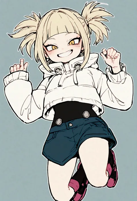 toga from my hero academia, full body jumping, happy face, cute face.