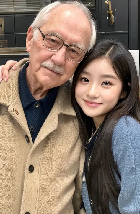 Just two persons　A 70-year-old man and his 20-year-old daughter　my daughter looks as young and cute as a 15-year-old idol.　my daughter is short, About 155cm.　Kissing a 70 year old man　my daughter&#39;Small breasts　Cleavage