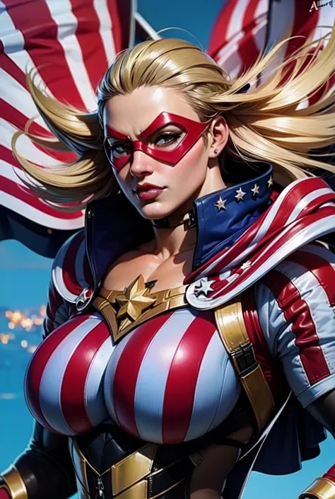 a woman in a patriotic outfit with a flag on her chest, extremely detailed artgerm, artgerm comic, trending artgerm, artgerm. hi...